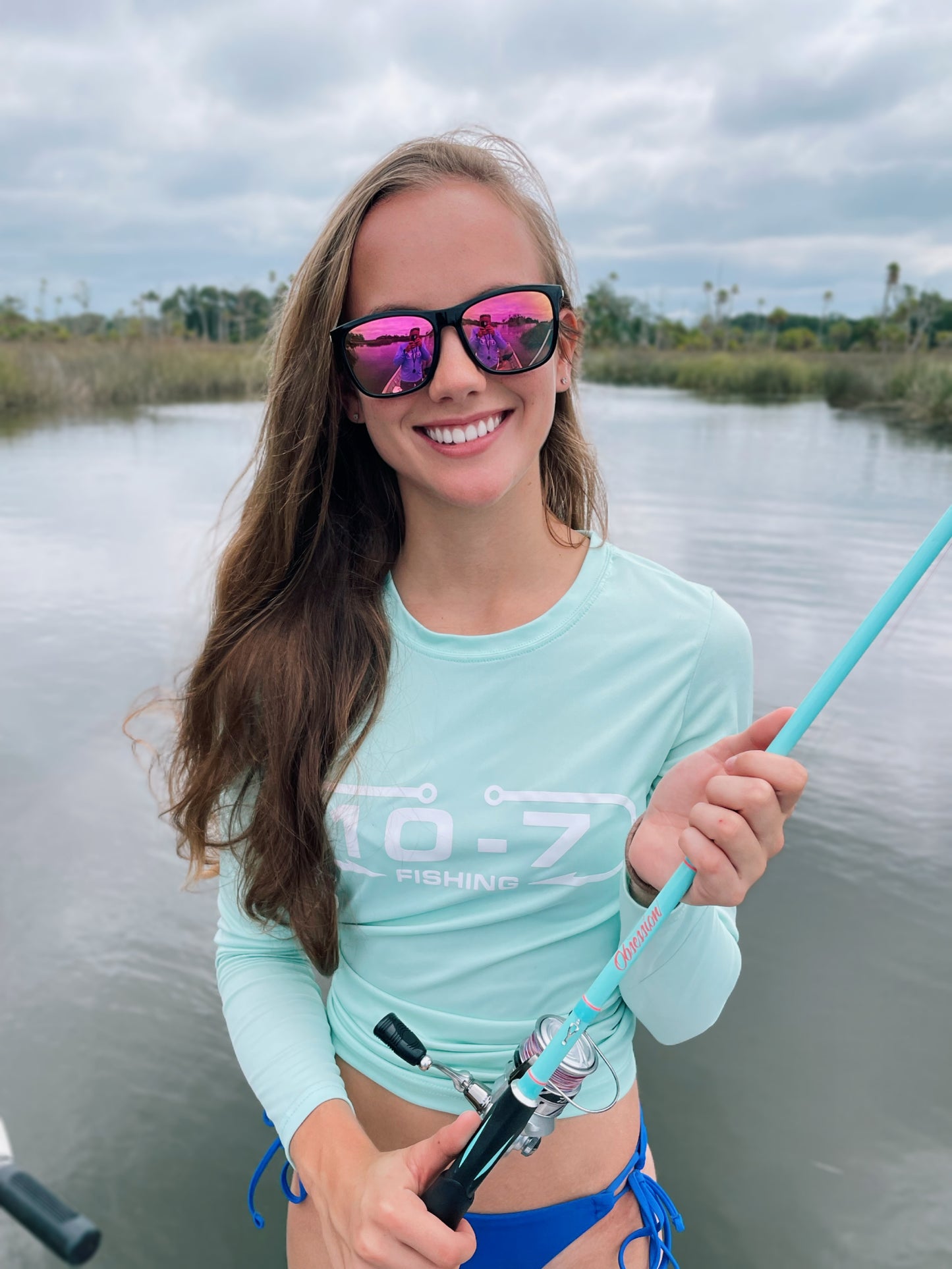 Pastel mint green woman's fishing shirt